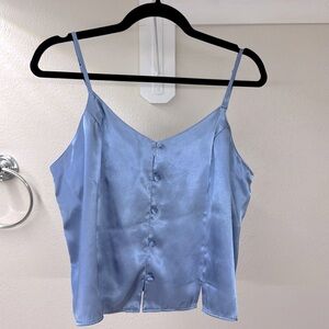 Periwinkle button down tank top adjustable straps, satin finish